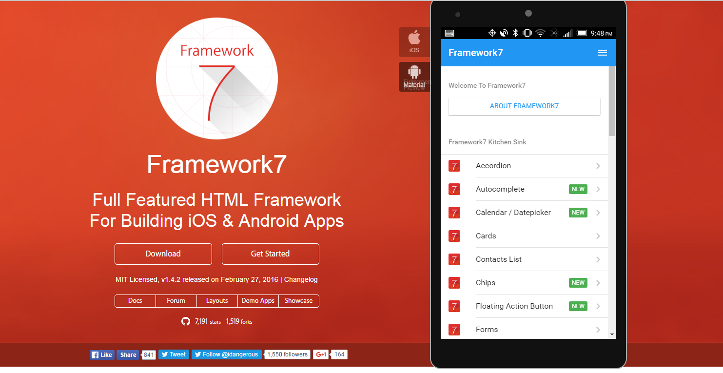 Framework7 – 赞！功能齐全的 iOS App 前端框架
