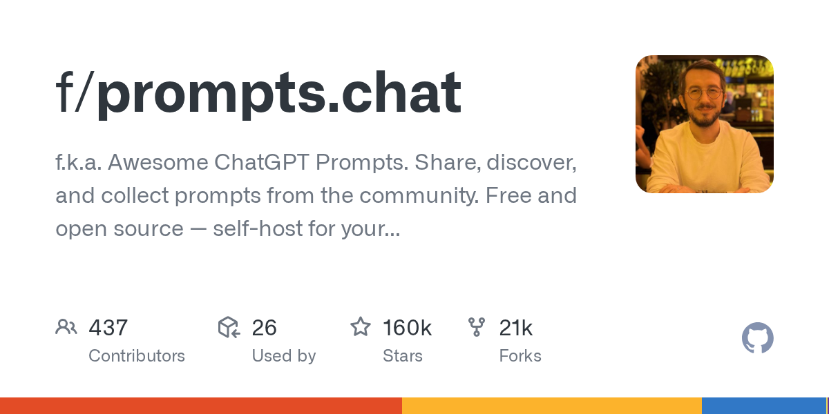 prompts.chat — 全球最大开源 AI Prompt 库（160k⭐）
