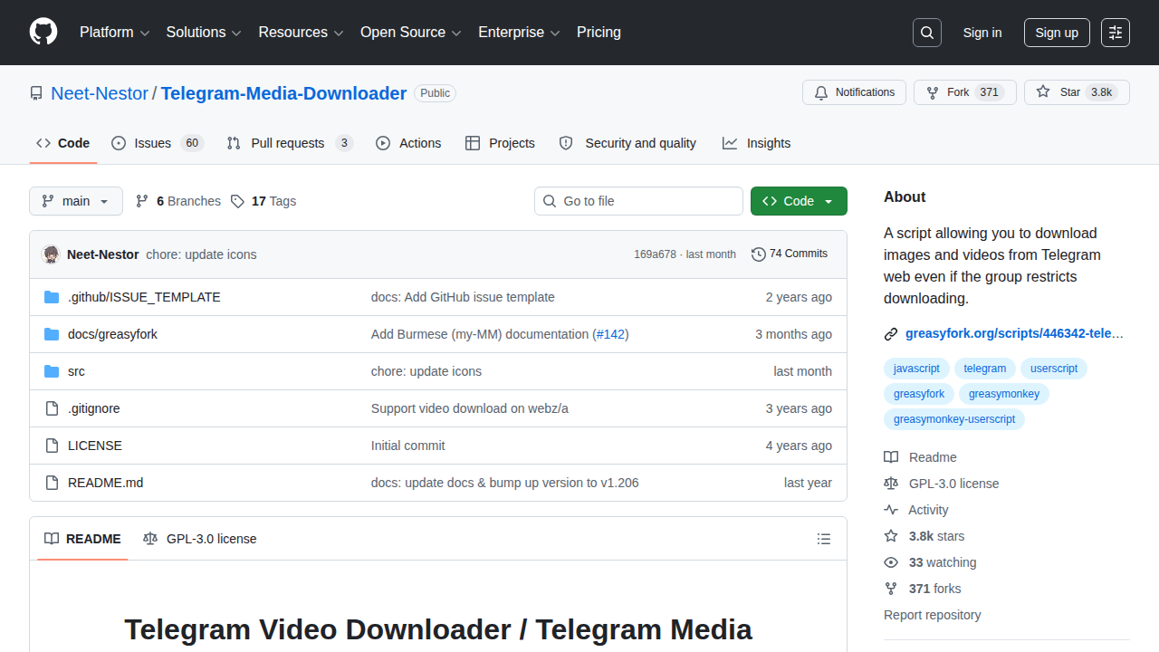Telegram-Media-Downloader - 突破 TG 下载限制的浏览器脚本