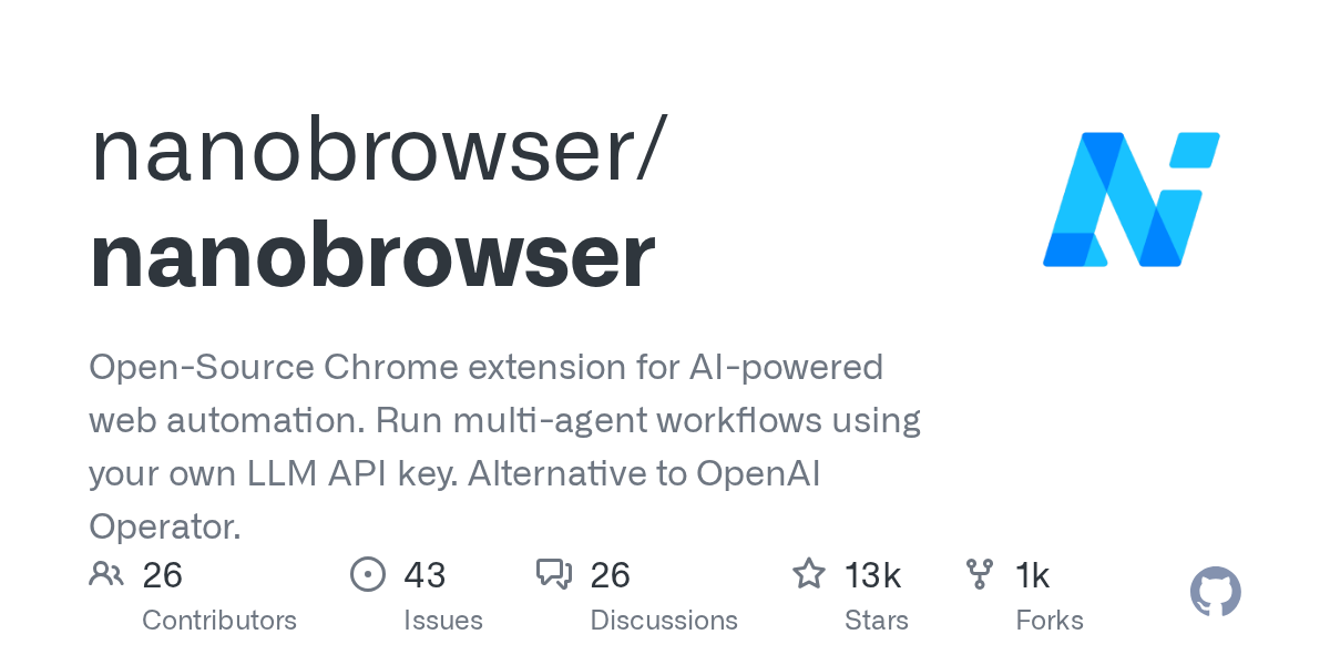 Nanobrowser — 开源 AI 网页自动化 Chrome 扩展