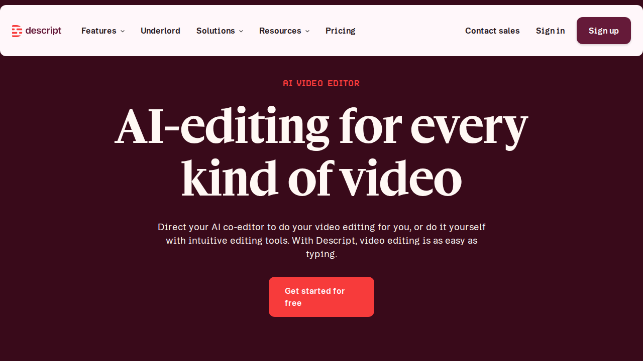 Descript - AI 驱动的视频与播客编辑器，像改文档一样剪辑音视频