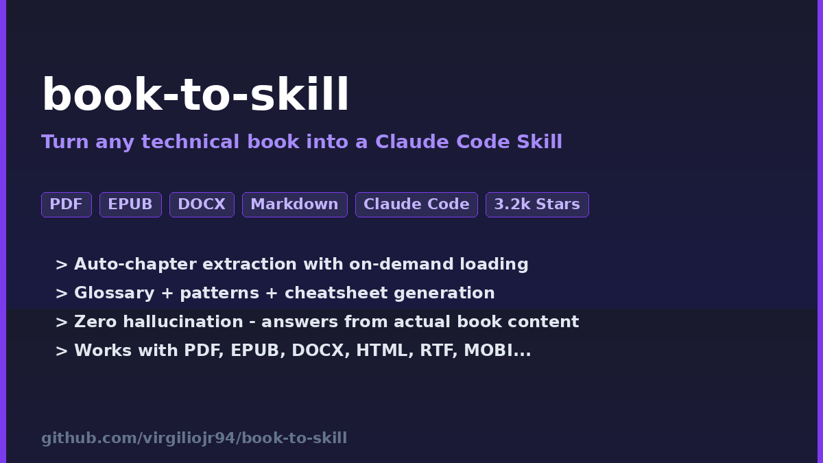 book-to-skill - 把技术书一键变成Claude Code技能