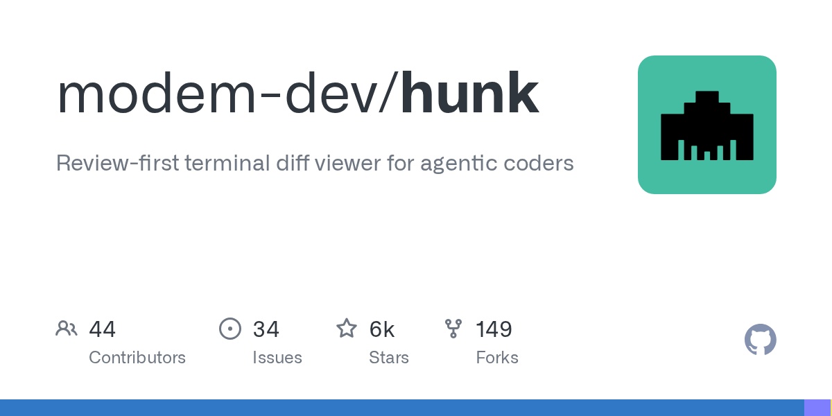 hunk - 面向 AI Agent 的终端 Diff 审查工具 5.7k Stars