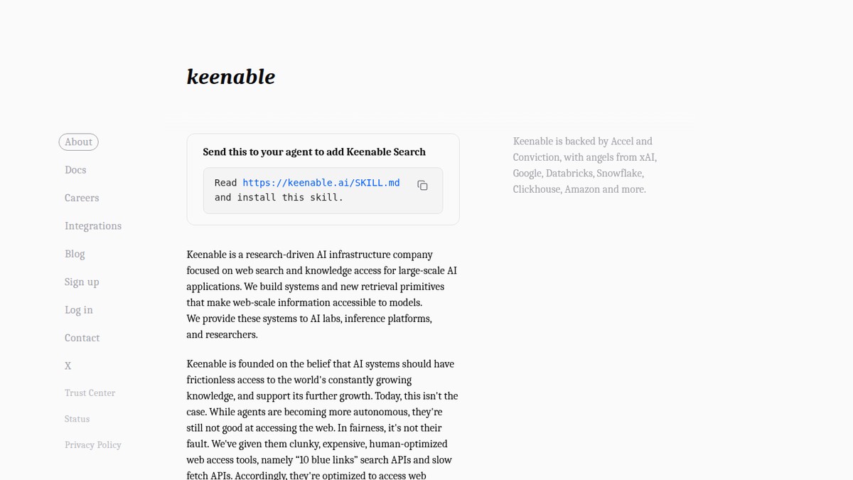 Keenable - 为AI Agent打造的Web搜索引擎