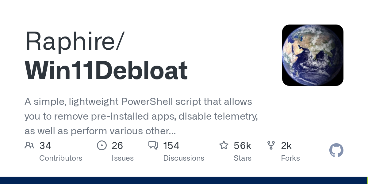 Win11Debloat - Windows 10/11 一键去臃肿清理脚本
