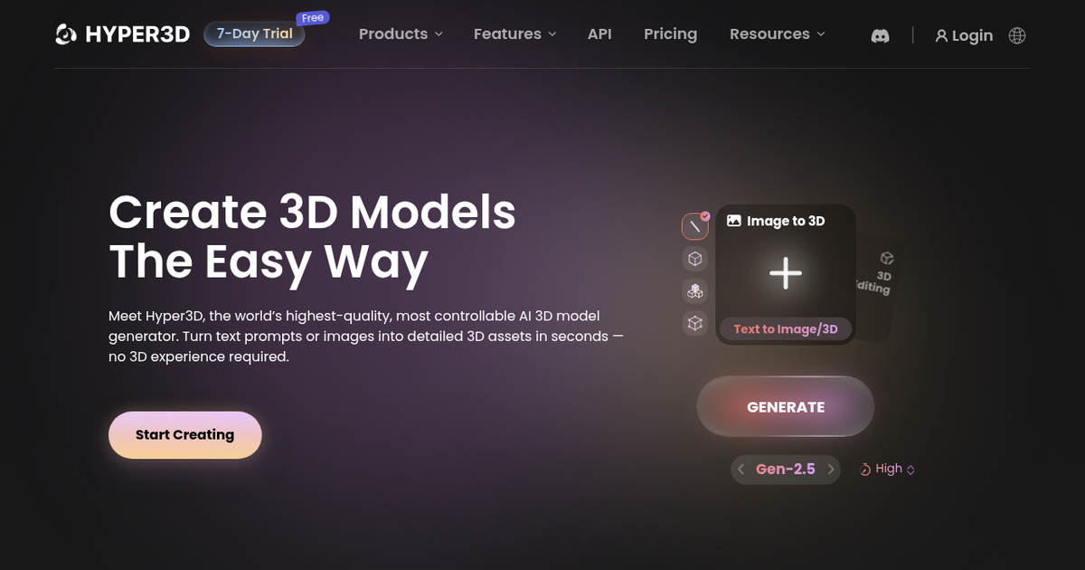 Hyper3D Rodin - 一张图生成生产级 3D 模型（千万面级 3D 大模型）